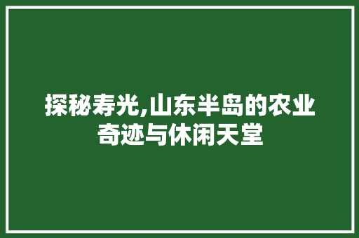 探秘寿光,山东半岛的农业奇迹与休闲天堂