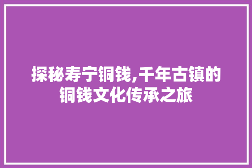 探秘寿宁铜钱,千年古镇的铜钱文化传承之旅