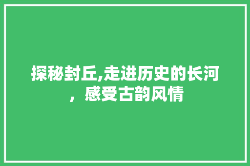 探秘封丘,走进历史的长河，感受古韵风情