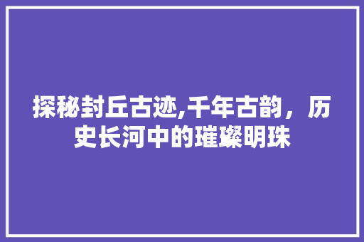 探秘封丘古迹,千年古韵，历史长河中的璀璨明珠