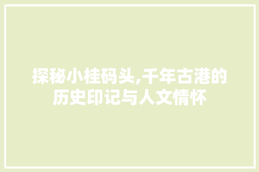 探秘小桂码头,千年古港的历史印记与人文情怀