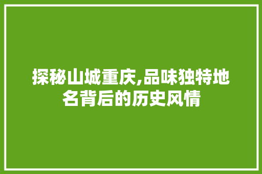 探秘山城重庆,品味独特地名背后的历史风情  第1张