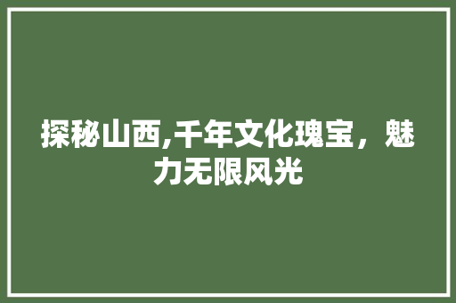 探秘山西,千年文化瑰宝，魅力无限风光