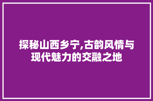 探秘山西乡宁,古韵风情与现代魅力的交融之地