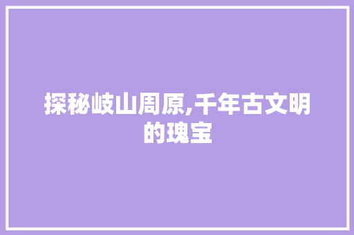 探秘岐山周原,千年古文明的瑰宝