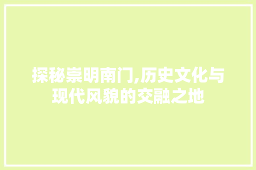 探秘崇明南门,历史文化与现代风貌的交融之地