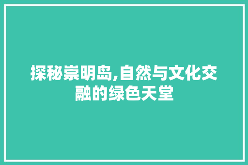 探秘崇明岛,自然与文化交融的绿色天堂