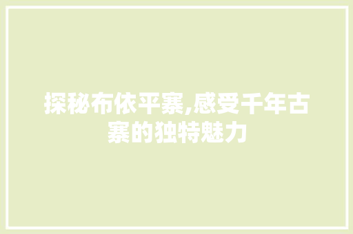 探秘布依平寨,感受千年古寨的独特魅力  第1张