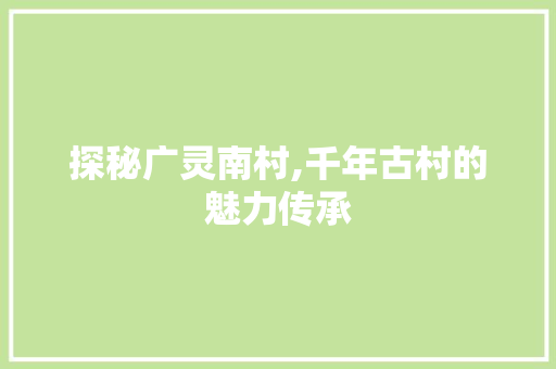 探秘广灵南村,千年古村的魅力传承