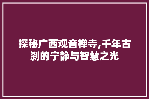 探秘广西观音禅寺,千年古刹的宁静与智慧之光