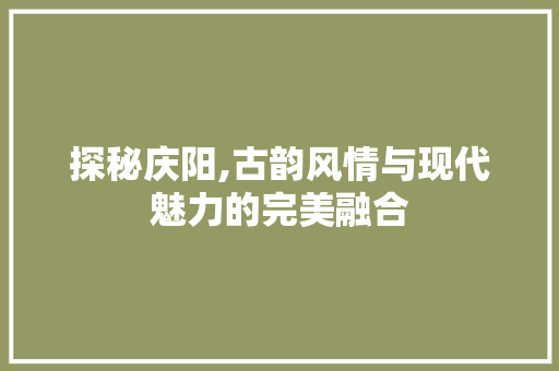 探秘庆阳,古韵风情与现代魅力的完美融合