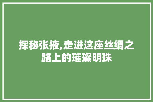 探秘张掖,走进这座丝绸之路上的璀璨明珠  第1张