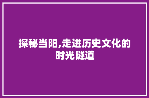 探秘当阳,走进历史文化的时光隧道