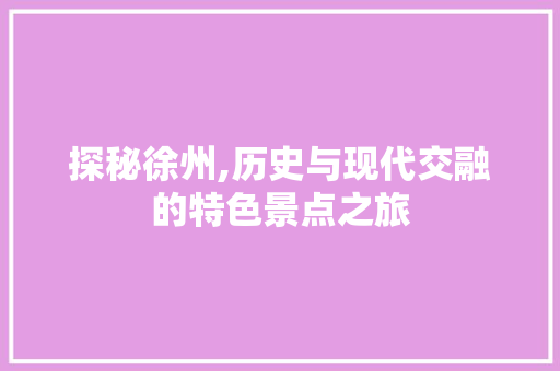 探秘徐州,历史与现代交融的特色景点之旅