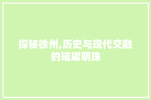 探秘徐州,历史与现代交融的璀璨明珠  第1张