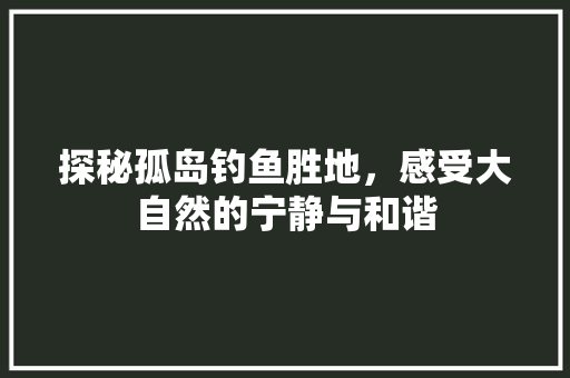 探秘孤岛钓鱼胜地，感受大自然的宁静与和谐  第1张