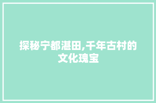 探秘宁都湛田,千年古村的文化瑰宝