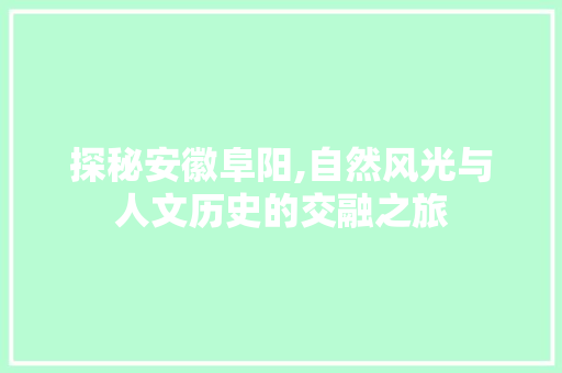 探秘安徽阜阳,自然风光与人文历史的交融之旅  第1张