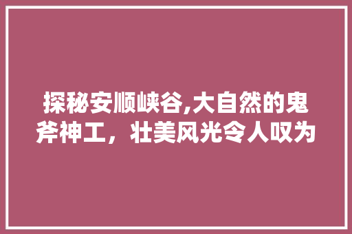 探秘安顺峡谷,大自然的鬼斧神工，壮美风光令人叹为观止