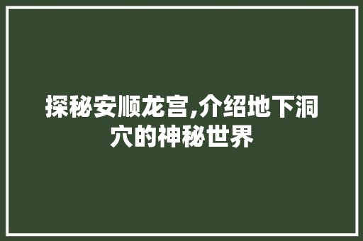 探秘安顺龙宫,介绍地下洞穴的神秘世界  第1张