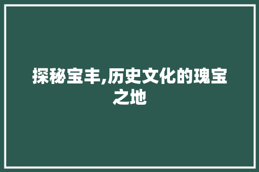 探秘宝丰,历史文化的瑰宝之地