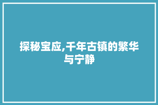 探秘宝应,千年古镇的繁华与宁静