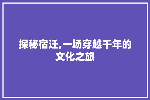 探秘宿迁,一场穿越千年的文化之旅