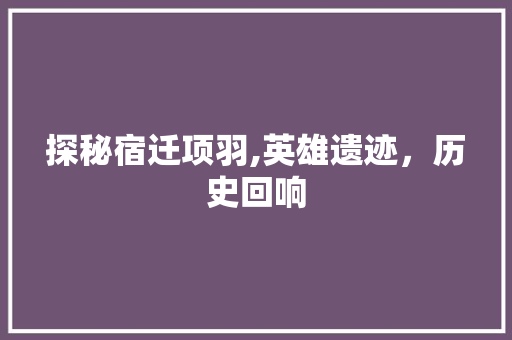 探秘宿迁项羽,英雄遗迹，历史回响