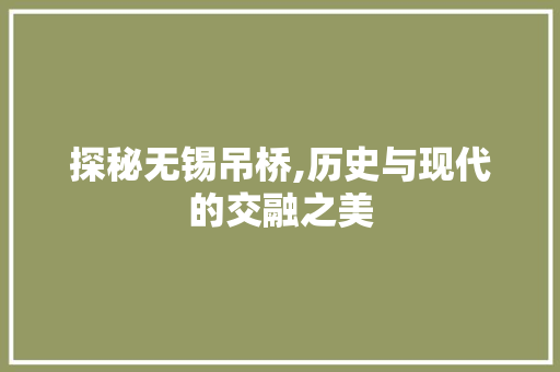 探秘无锡吊桥,历史与现代的交融之美