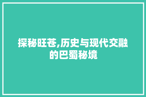 探秘旺苍,历史与现代交融的巴蜀秘境