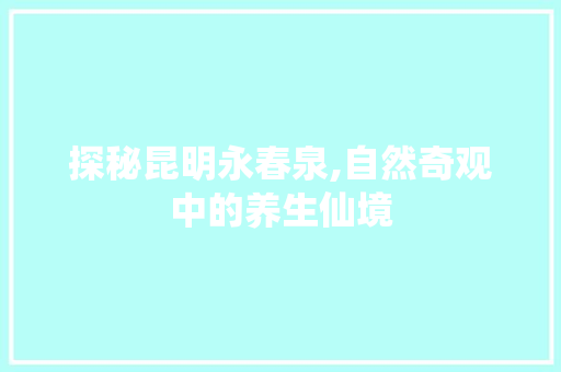 探秘昆明永春泉,自然奇观中的养生仙境