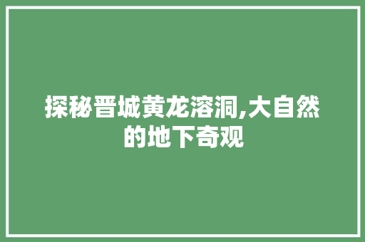 探秘晋城黄龙溶洞,大自然的地下奇观