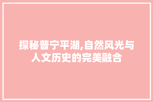 探秘普宁平湖,自然风光与人文历史的完美融合