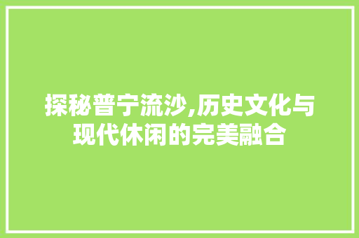 探秘普宁流沙,历史文化与现代休闲的完美融合