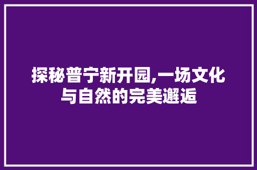 探秘普宁新开园,一场文化与自然的完美邂逅