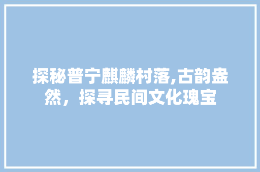 探秘普宁麒麟村落,古韵盎然，探寻民间文化瑰宝