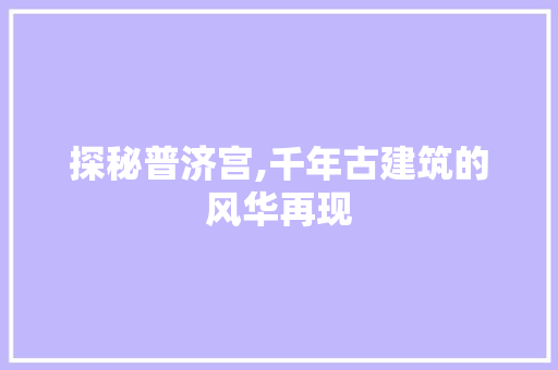 探秘普济宫,千年古建筑的风华再现