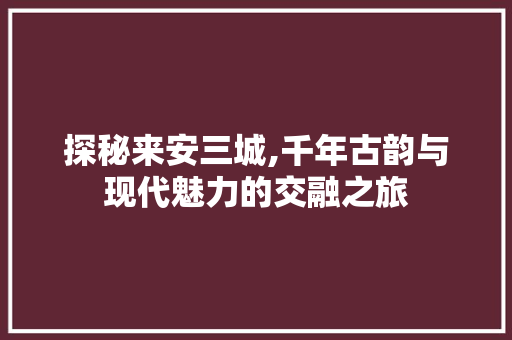 探秘来安三城,千年古韵与现代魅力的交融之旅  第1张