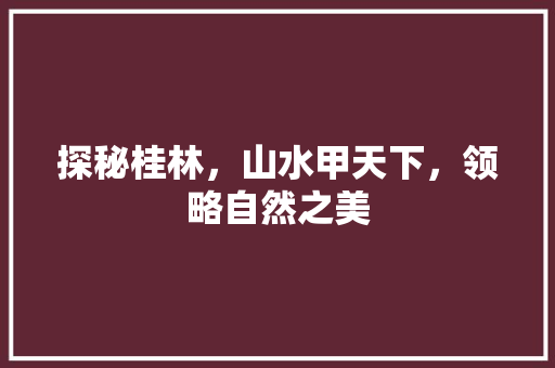 探秘桂林，山水甲天下，领略自然之美