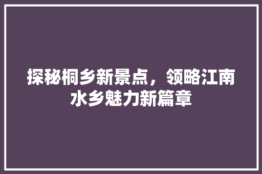 探秘桐乡新景点，领略江南水乡魅力新篇章  第1张