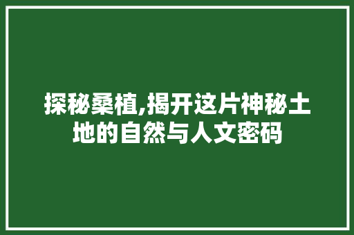 探秘桑植,揭开这片神秘土地的自然与人文密码