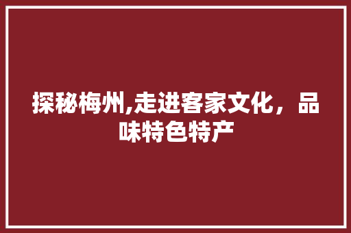 探秘梅州,走进客家文化，品味特色特产