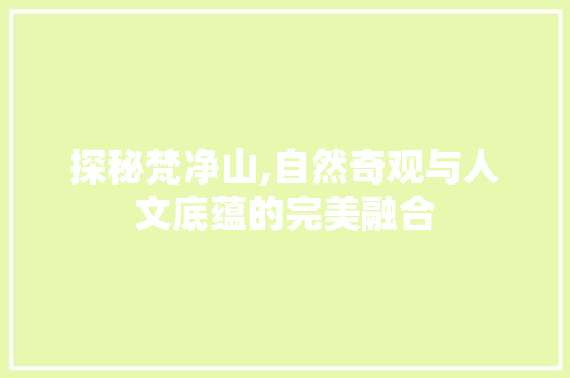 探秘梵净山,自然奇观与人文底蕴的完美融合