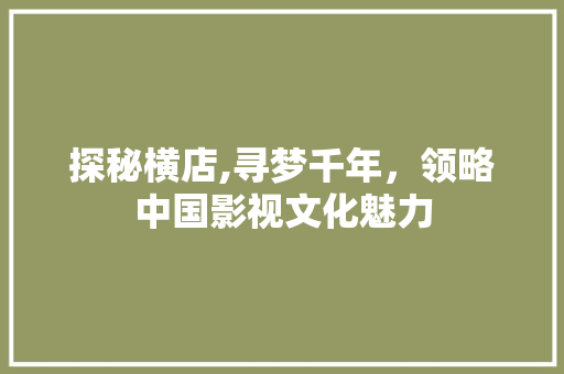 探秘横店,寻梦千年，领略中国影视文化魅力