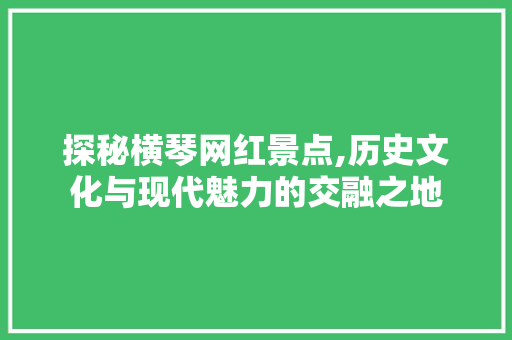 探秘横琴网红景点,历史文化与现代魅力的交融之地