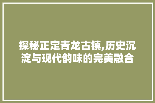 探秘正定青龙古镇,历史沉淀与现代韵味的完美融合