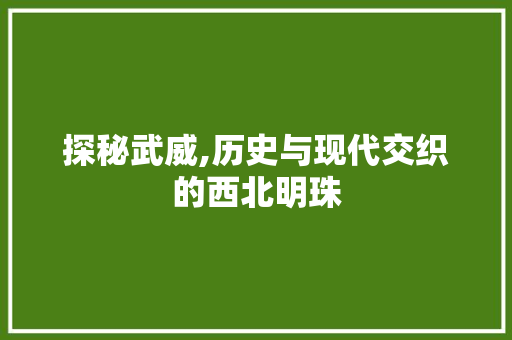 探秘武威,历史与现代交织的西北明珠