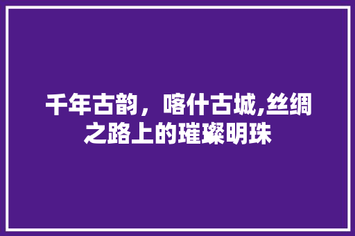 千年古韵，喀什古城,丝绸之路上的璀璨明珠