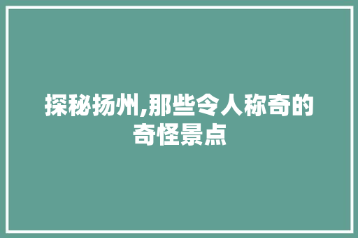 探秘扬州,那些令人称奇的奇怪景点