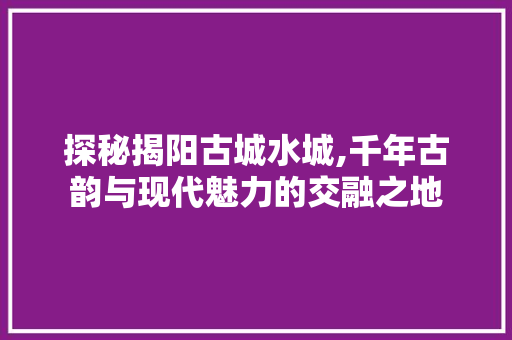 探秘揭阳古城水城,千年古韵与现代魅力的交融之地